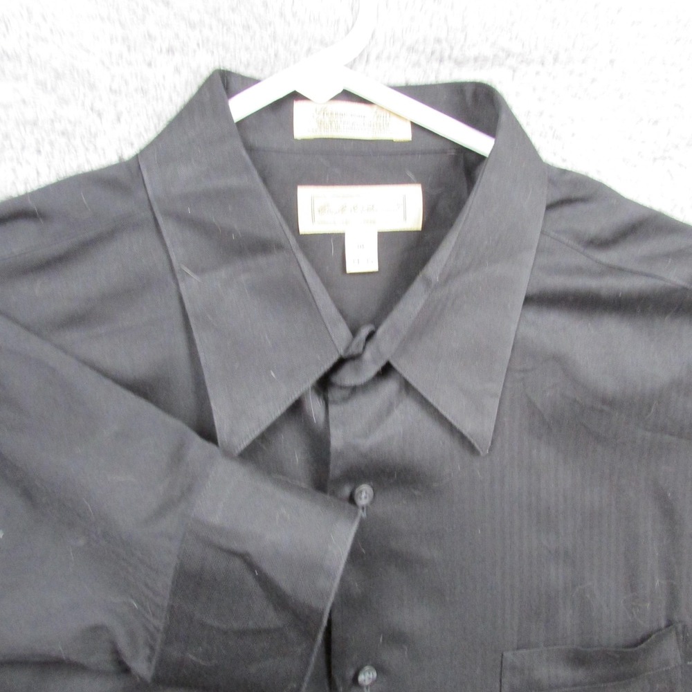 Croft & Barrow Dress Shirt Mens 18 34/35 Black Solid‎ Herringbone Long Sleeve